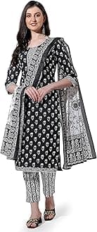 MIRCHI FASHION Women's Designer Straight Fit Cotton Printed and Embellished Kurta Set with Trouser Pant and Dupatta