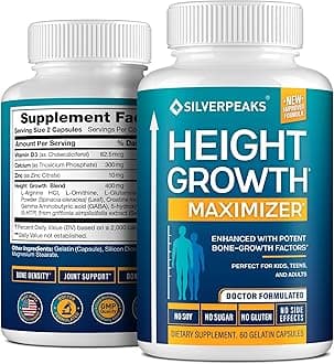 SILVERPEAKS Growth Capsules to Grow Taller - Height Growth Maximizer with Calcium for Bone Strength - Made in USA - Natural Get Taller Supplement to Increase Bone Growth - Free of Growth Hormone
