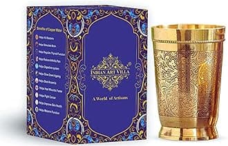 INDIAN ART VILLA Pure Brass Glass Tumbler with Embossed Design, for Drinking Serving Water, Yoga & Ayurveda, Volume-300 ML, 1 Piece