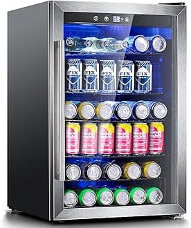 Beverage Refrigerator,145 Can Mini Fridge,Freestanding wine cooler for Soda Beer or Wine,Glass Door, Small Drink Dispenser Machine, Touch Screen for Home Office or Bar, 4.5 cu.ft