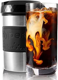 The Original but NEW Stainless-Steel HyperChiller HC2SS Patented Iced Coffee/Beverage Cooler Ready in One Minute, Reusable for Iced Tea, Wine, Spirits, Alcohol, Juice, 12.5 oz, Stainless Steel