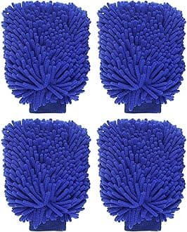 4 Pc Double Sided Microfiber Cleaning Gloves | Car Wash Mitt for Cleaning and Dusting | Chenille Mitt Cleaning Gloves | Extra Large, Professional Grade | Multi Colour