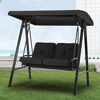 U-MAX 2 Seat Outdoor Patio Swing Chair for Adults, Porch Swings with Adjustable Canopy, Outside Swing Bench with Removable Cushion, Suitable for Backyard, Garden, Yard, Poolside, Balcony (Black)