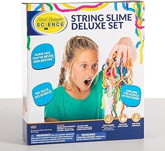 Steve Spangler Science String Slime Deluxe Kit, Includes Pink, Blue, Yellow & Clear (3.4 oz. Each) – DIY Slime Science Experiment Kit for Kids, Learn/Teach Science of Polymers, Exciting STEM Activity