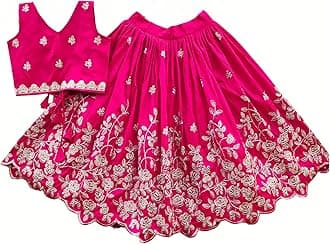 RJ ONLINEGirls Readymade Crop Top With Lehenga - Taffeta Silk Embroidered Lehenga Choli - Perfect for Ethnic, Party & Wedding - Traditional Dress (PINK, 4 TO 5 YEARS)