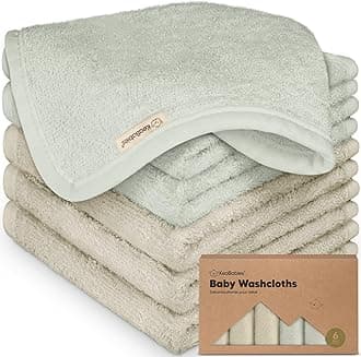 6-Pack Organic Baby Washcloths - Soft Viscose Derived From Bamboo, Wash Cloths for Newborn, Kids, Bath Towels, Face Towel for Washing (Stone/Dove)
