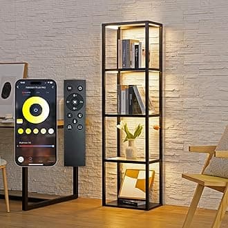 LED Display Shelf with Lights – Glass Display Cabinet for Collectibles with Dimmable Lighting, App & Remote Control – 66” Curio Shelf Floor Lamp with Adjustable Color Temps – FENLO Fantasy Plus Pro