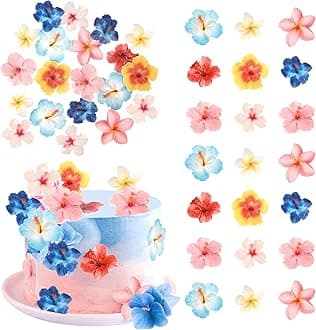 56 PCS Edible Flowers Cupcake Toppers Wafer Paper Flower Birthday Party Decorations Edible Hibiscus Wildflower Cupcake Picks for Baby Shower Wedding Birthday Party Cake Food Decorations Supplies