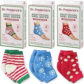Dr. Frederick's Original Moisturizing Fuzzy Heel Socks - 3 Pairs - Cozy Gel-Lined Sleep Socks for Women & Men - Soothing Dry, Cracked Feet - Cracked Heel Repair (Holiday Special Edition)