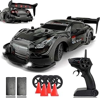 HTURCCOP 1:20 RC Drift Car 2.4GHz 4WD High Speed Drift Remote Control Cars Vehicle with LED Lights and Drifting Tires Batteries x2 Racing Sport Toy Cars for Adults Boys Girls Kids(Black 1:20)