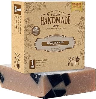 360Feel Dead Sea Mud Soap - Made in the USA - Castile Handmade, All Natural, Cold Processed - Infused with Dead Sea Mud to Soothe and Calm the Skin - Rich, Creamy Lather (5 oz)