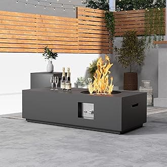 48" Rectangular Propane Firepit with Round Burner – 50,000 BTU Fire Pit Table with Lid, Rocks, Cover and Tank Storage – Outdoor Modern Fireplace for Deck or Patio (Black, 48" Standard)