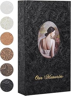 RECUTMS Photo Album 4x6 300 Photos, Retro Leather Cover with Oval DIY Front Window for Wedding Family Leather Cover Picture Albums Holds 300 Vertical 4x6 Photos (Black)