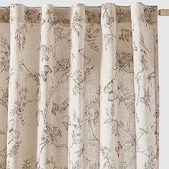 jinchan Floral Linen Curtains for Living Room - 63 Inch Length Butterfly Taupe Floral Curtains - French Country Farmhouse Flower Patterned Drapes - Back Tab Rod Pocket Set - 2 Panels