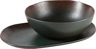 Bloomhouse - Two Time Oprah's Favorite Things Winner - Palermo Sun 2 Piece Serving Bowl and Oval Platter Stoneware Reactive Glaze Serveware Set - Agave Blue