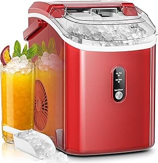 AGLUCKY Nugget Ice Maker Countertop,35lbs/24H,Portable Pellet Ice Machine with Handle,Self-Cleaning Function,One-Click Operation for Home/Kitchen/Office(RED)