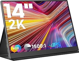 KEEPTIME Portable Monitor 14inch 2K Laptop Monitor USB C HDMI Gaming Ultra-Slim IPS Display Smart Cover & Speakers, 2160 * 1440P Screen for Laptop, HDR External Monitor for Laptop PC Phone Mac Xbox