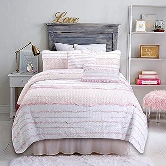 Cozy Line Home Fashions Pretty in Pink Girly Ruffle Stripped 100% Cotton Reversible Quilt Bedding Set, Coverlet, Bedspread (Pink Princess, Twin - 2 Piece: 1 Quilt + 1 Sham)
