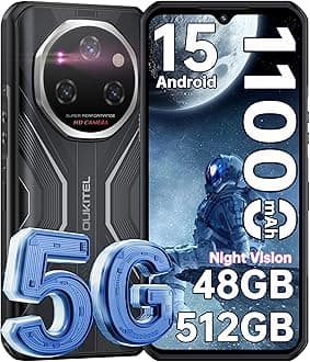 OUKITEL WP55 Pro 5G Rugged Smartphone Unlocked Android 15-48GB+512GB/2TB Rugged Cellphones, 6.6''FHD+Display 108MP Rear Camera 11000mAh(33w) Battery Waterproof Mobile Phone, IP68/IP69K/NFC