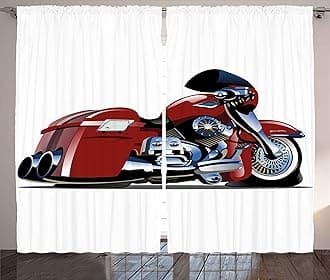 Ambesonne Red Curtains, Cartoon Style Motorcycle Bike Illustration on The White Background Design Print, Living Room Bedroom Window Drapes 2 Panel Set, 108" X 84", Black Ruby