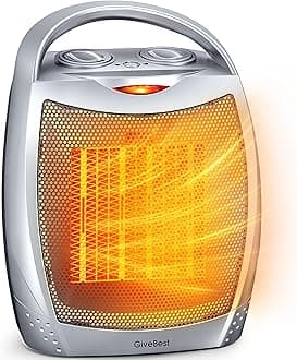GiveBest Portable Electric Space Heater with Thermostat, 1500W/750W Safe and Quiet Ceramic Heater Fan, Heat Up 200 Square Feet for Office Room Desk Indoor Use, Silver