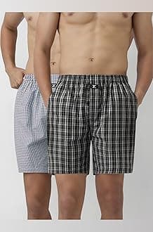 XYXX Men's Checkmate Relaxed Fit Cotton Boxer Shorts with Dual Pocket & No Marks Waistband (Pack of 2)