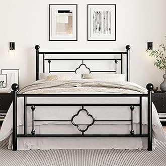 14 Inches Queen Size Metal Platform Bed Frame/Vintage Iron-Art Headboard and Footboard/Mattress Foundation for Storage/No Box Spring Needed/Noise-Free/Easy Assembly/Black