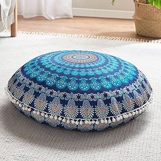 Codi Meditation Floor Pillow, Round Large Pillows Seating for Adults, Bohemian Mandala Circle Cushion for Outdoor Fireplace Yoga Living Room, 32 Inch, Memory Foam Added, Navy