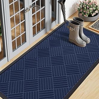 Smiry Front Door Mat Outside Entrance, Heavy Duty Outdoor Indoor Natural Rubber Doormat, Non Slip, Trap Dirt and Moisture, Easy Clean, Low Profile Patio Porch Entryway Mat, 71x23, Navy Blue