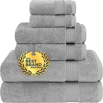 Hotel & Spa Quality, Absorbent & Soft Decorative Kitchen & Bathroom Sets, Turkish Cotton 6 Piece Towel Set, Includes 2 Bath Towels, 2 Hand Towels, 2 Washcloths - Light Grey