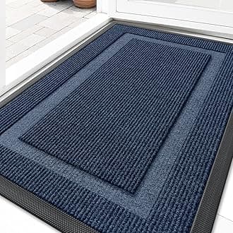 Front Door Mat Indoor Outdoor Entrance, Waterproof All-Season, All-Weather Doormat, Sturdy Natural Rubber, Fade Resistant, Low Profile, Easy Clean Patio Porch Entryway Mat, 36x24, Blue
