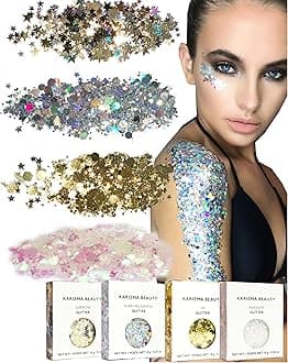 KARIZMA Metallic Glitter Pack! 4X 10g Chunky Face Glitter, Hair Glitter, Eye Glitter and Body Glitter for Women and Men. Rave Glitter, Festival Accessories and Cosmetic Glitter Makeup