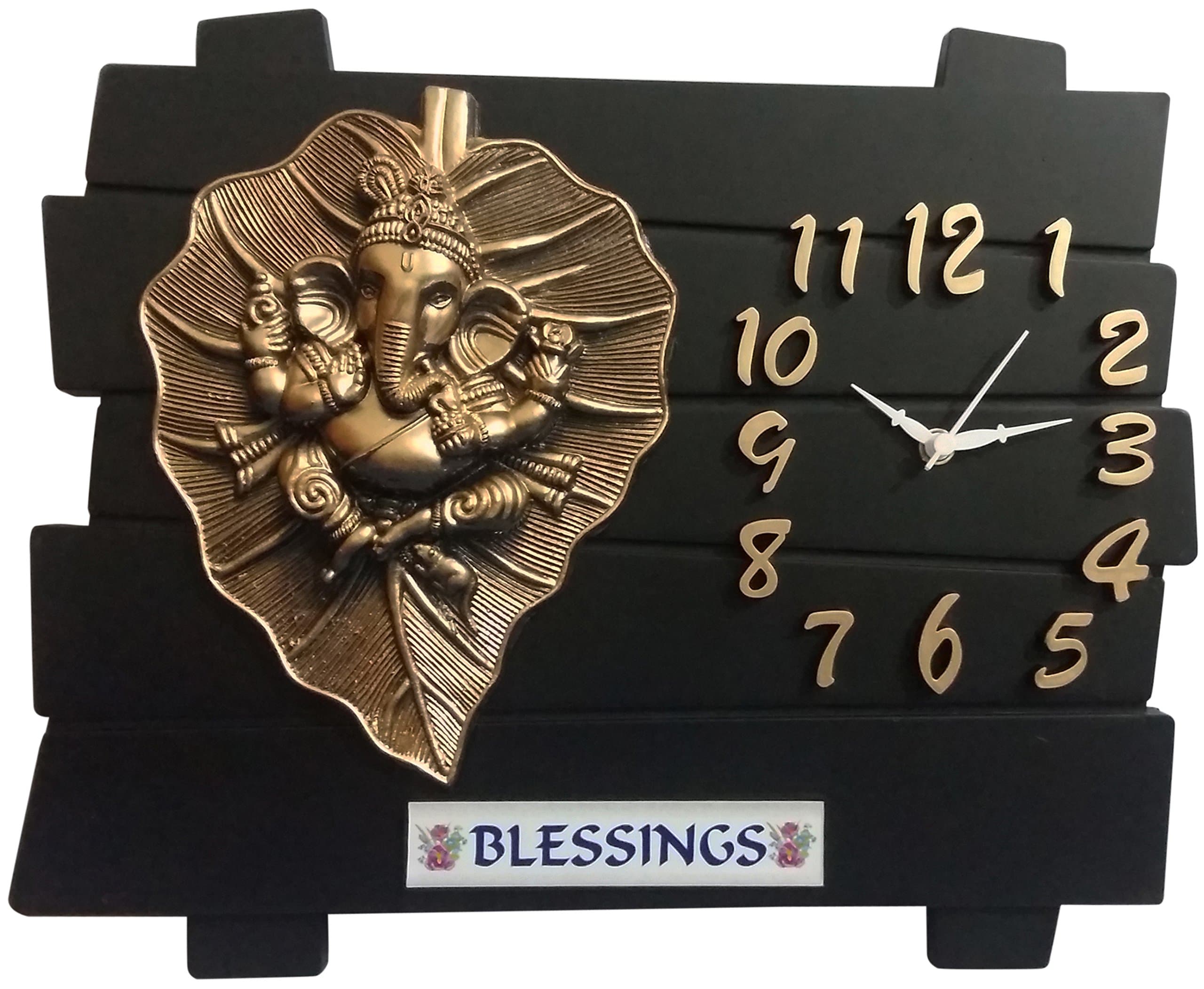 SD Enterprises Plastic Leaf Ganesh Wall Clock (Multicolour, 20 Inch X 24 Inch X 4 Inch)