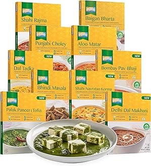 Ashoka Authentic Indian Meals 1932, Vegan Sampler Pack, Kosher Certified, Ready to Eat Meal Kit, All-Natural Microwave Friendly, Great for Hiking & Camping, Gluten-Free, No Preservatives, Pack of 10