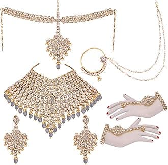 Lucky JewelleryWedding Designer Gold Plated Dulhan Choker Bridal Set with sheeshpatti for Girls & Women (2475-L1ZS-KD124-)