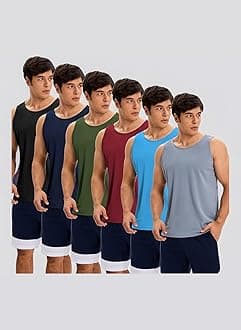 OYGSieg 6 Pack Men's Quick Dry Workout Tank Tops Breathable Gym Sleeveless Muscle Shirts for Active Men
