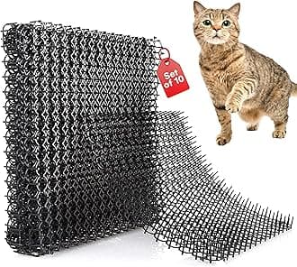 Homarden Set of 10 Cat Deterrent Pad - Cat Scratch Furniture Protector with 1 Inch Spikes - Keep Cats Out of Yard Permanently - 16 x 13 in Flexible Plastic Spike Mats for Indoor Outdoor Use - Black