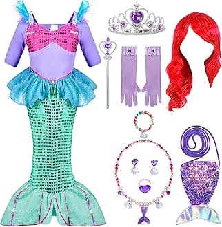 Spooktacular Creations Halloween Little Mermaid Costume for Girls, Sequin Mermaid Dress Set, Light Purple Princess Dress for Toddler Dress-Up, Cosplay Party (Medium, 8-10 yrs)