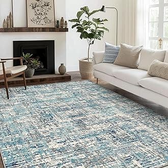 BEIMO Machine Washable Rug 8x10 Area Rugs for Living Room Bedroom, Large Blue Abstract Area Rug Soft Throw Rugs, Low-Pile Floor Carpet with Non Slip Rubber Backing