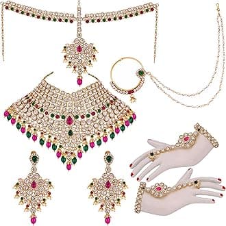Lucky Jewellery Wedding Designer Gold Plated Dulhan Choker Bridal Set with sheeshpatti for Girls & Women (2475-L1ZS-KD124-), ONE SIZE, Metal, Cubic Zirconia