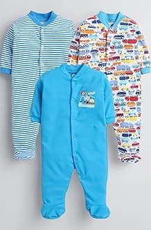 EIO 100% Cotton Rompers/Sleep Suits/Jumpsuit/Night Suits for Baby Boys & Girls, Infants, New Born Combo Pack Turquoise