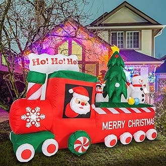 8Ft Giant Christmas Inflatable Train Outdoor Decorations, Kids Santa's Christmas Snowman Blow Up Yard Christmas Decoration Built-in LED Lights for Lawn Holiday Party Xmas Decor