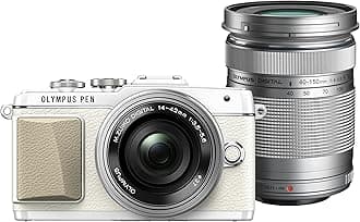 Olympus Pen Lite E-PL7 (White) with 14-42mm EZ and 40-150mm Lens (Silver) - International Version (No Warranty)