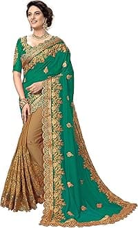 TRENDMALLS Women's Silk Heavy Embroidery Work half half sarees for women