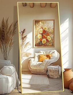 Full Length Mirror, 75"x35" Rectangle Standing Floor Full Body Mirror for Wall with Aluminum Alloy Frame for Bedroom, Living Room, Dressing Room(Gold)