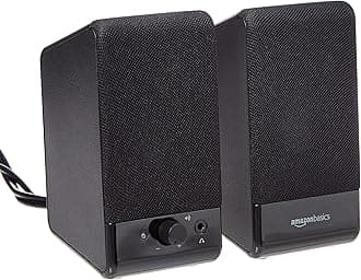 Amazon Basics USB-Powered Computer Speakers for Desktop or Laptop PC with Volume Control, Plug-N-Play, Black