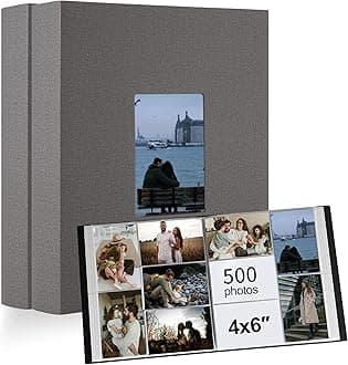 Photo Album 4x6 500 Pockets 2pcs, Large Capacity Photo Book Album with Front Window, Picture Album for Family Wedding Anniversary Baby Travel, Grey