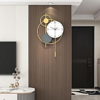 Large Modern Wall Clock for Living Room Decor 24 Inch Big Decorative Gold Metal Wall Clock with Pendulum for Home Bedroom Kitchen Office Battery Operated Non Ticking Decoration Clocks Wall