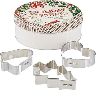 Lenox Home for The Holidays Round Tin with 3 Cookie Cutters, Multicolor