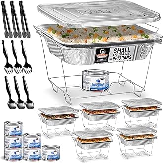 Disposable Chafing Dish Buffet Set, Food Warmers for Parties, Complete 39 Pcs of Chafing Servers with Covers, Catering Supplies with Half-Size Pans (9x13), Warming Trays for Food with Utensils & Lids